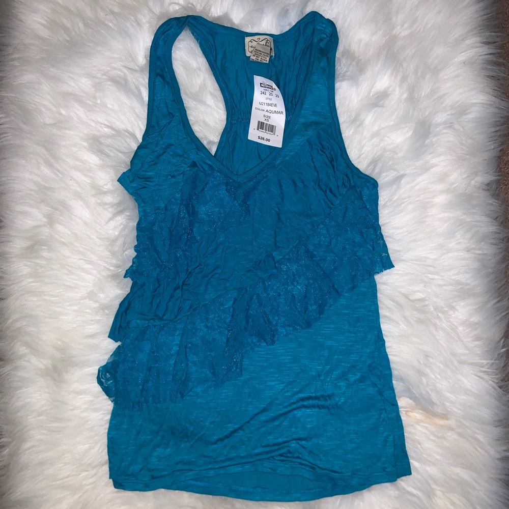 NWT aqua blue ruffle tank size XS
